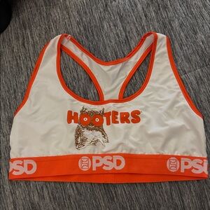 PSD White and Orange Hooters Logo Sports Bra
